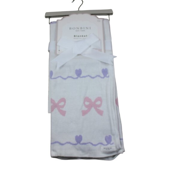 Bonbini NY Bow Heart Tulip Baby Blanket Infant Girls Pink Purple Rayon Blend NWT - Picture 1 of 8
